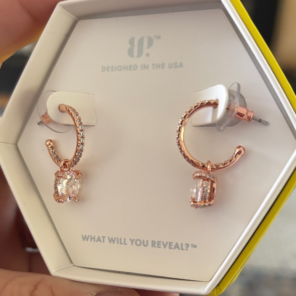 Elegant Rose Gold Hoop Earrings with Crystal Charm